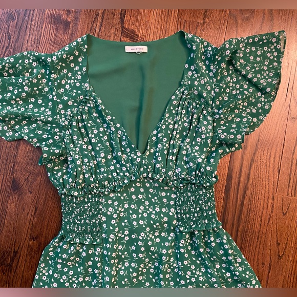 Max Studio- Green Floral Midi Dress flowy lightweight spring M? SIZE TAG MISSING - Picture 14 of 16